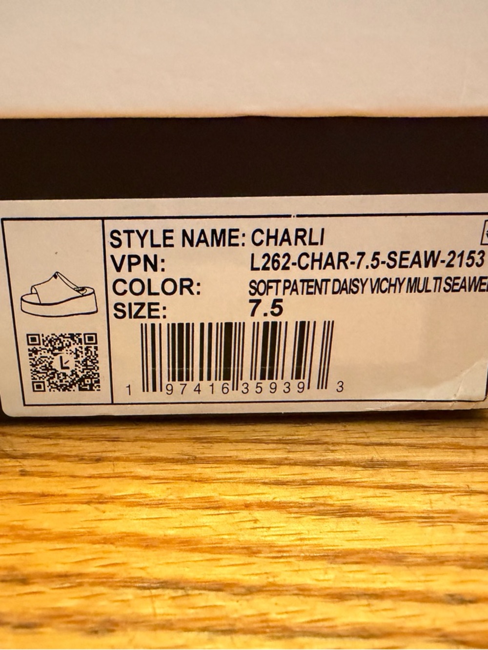 Larroudé Charlie Platform Sandals Patent Daisy Vichy Multi Seaweed NIB Size 7.5 - Picture 10 of 11